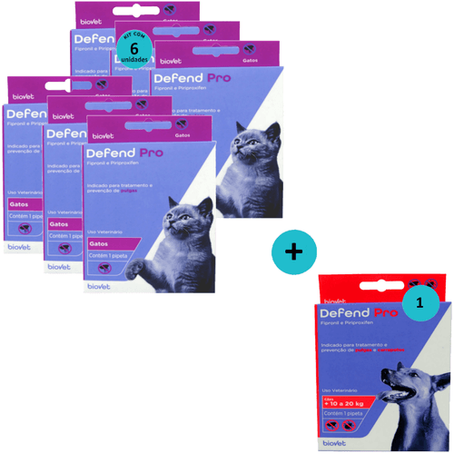 Defend Pro Gatos Kit C/ 6 + Defend Pro Cães (11 - 20kg) C/ 1